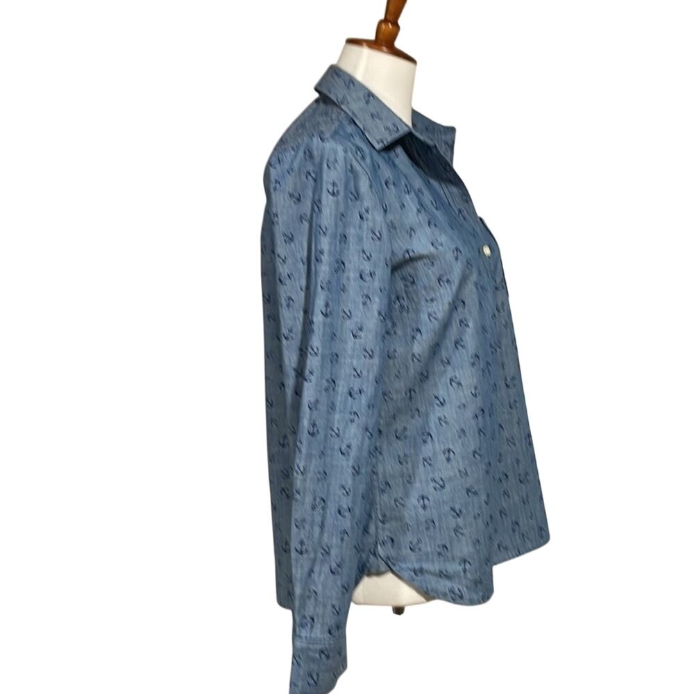 J Crew chambray anchors button-up top Sz XS Preppy Beach Coastal Roomy Cotton - Picture 5 of 8